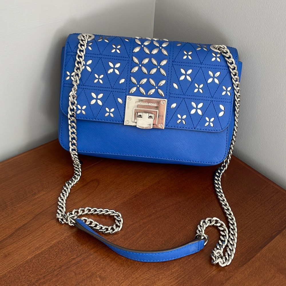 Michael Kors bright blue silver studded shoulder bag